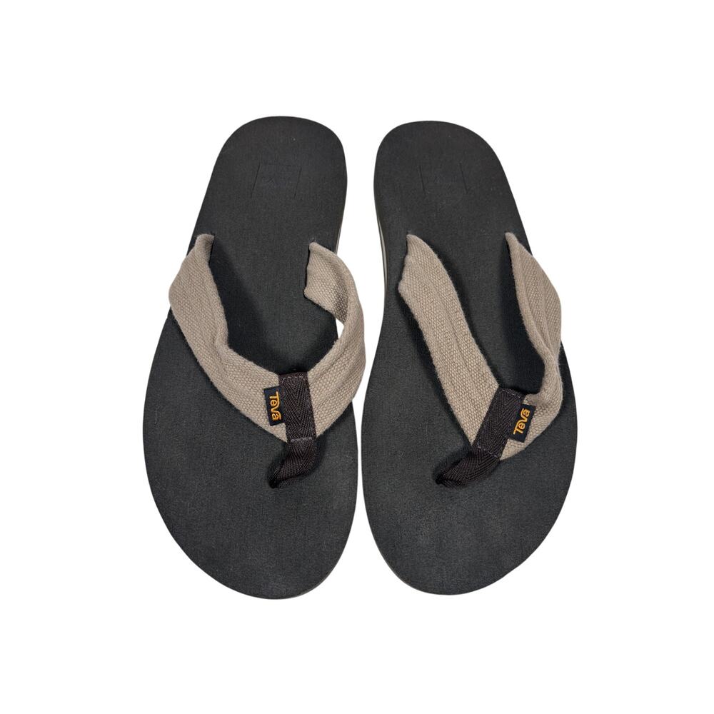 Teva Mush II Canvas Sandals Mens 10 Tan Thong Strap Foam Footbed Geometric Sole